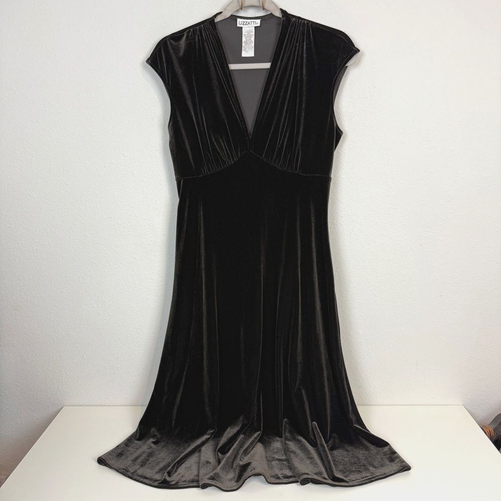 Vintage Lizzatti Chocolate Brown Velvet Y2K Midi Dress 10